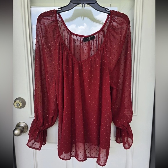 Lane Bryant Sheer  Blouse Sz 14/16 Womens Long Sleeve Textured See Thru Y2k - Picture 4 of 11